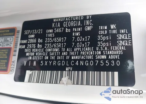2022 Kia Sorento Lx from USA, damaged, VIN 5XYRGDLC4NG075530